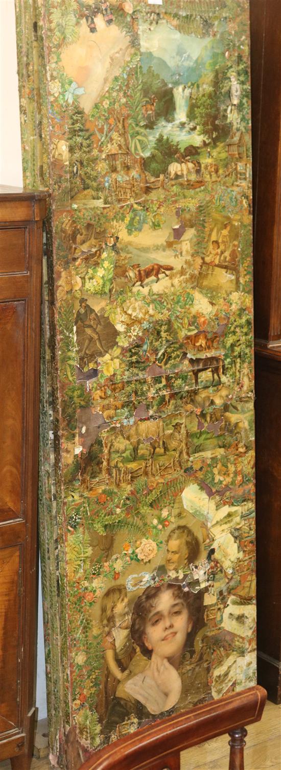 A Victorian four fold scrapwork screen, H.183cm